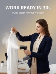 SOKANY 1400W大功率手持式蒸汽熨斗，30秒快速出蒸汽，大容量水箱，多角度防漏，一键折叠，便携易收纳，7孔喷嘴，不锈钢底板，方便旅行和居家使用，快速抚平褶皱，保持衣物洁净如新。 - 查看 4