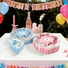 10/20 Pcs Birthday Cake Shaped Gift Boxes Triangle Cake Paper Treat Boxes Container With Ribbon Cartoon Pink Blue Party Favor Boxes For Wedding Babyshower Birthday Party Gift Wrapping Supplies Table Decorations - Multicolor - View 6