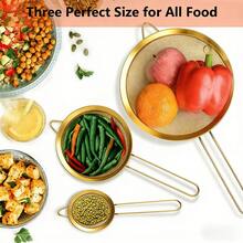 3件/1件不锈钢细网筛带手柄 - 厨房筛分工具 - 金色 - 查看 7