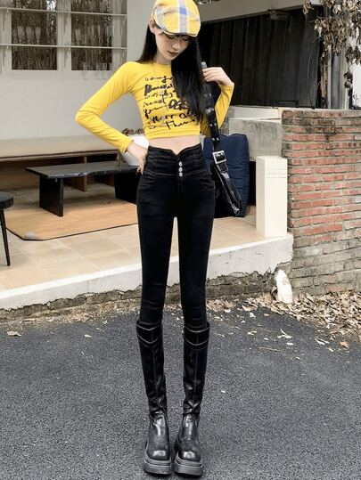 YEAE | ハイウエスト スキニーフィット ジーンズ - スリミングデザイン