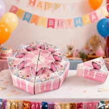 10/20 Pcs Birthday Cake Shaped Gift Boxes Triangle Cake Paper Treat Boxes Container With Ribbon Cartoon Pink Blue Party Favor Boxes For Wedding Babyshower Birthday Party Gift Wrapping Supplies Table Decorations - Multicolor - View 9