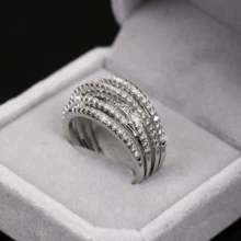 1 pieza Anillo de lujo con múltiples capas y circonita brillante, adecuado para uso diario y bodas de mujeres, regalo - anillo - Ver 8