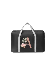 A-Z Floral Initial Foldable Travel Duffel Bag, Black Waterproof Luggage Tote With Rose Gold Letter Print, Ideal For Carrying Travel Essentials, Suitable For Travelers, Students, Gym Enthusiasts, Gift Givers & Bridesmaids, Perfect For Vacations, Business Trips, Gym Visits, Weekend Getaways & Gift-Giving, Foldable Design With Trolley Sleeve, Versatile As Travel Duffel, Gym Bag, Weekender Tote & Personalized Gift - Multicolor - View 16