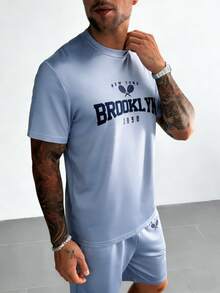 2pcs/Set Plus Size Men's Casual Loose Plaid Short Sleeve T-Shirt And Shorts Pajama Set, Suitable For Spring/Summer - Light Grey - View 5