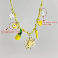 1件优雅18K镀金不锈钢海星蘑菇仿珍珠吊坠项链，适合女士日常佩戴和送礼。 - 彩色 - 查看 3