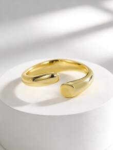 Charm-In Minimalist Smooth Plated Gold Open Ring For Women, Versatile For Everyday Wear, Stackable, Gift For Girlfriend, Friend - Gold - View 1