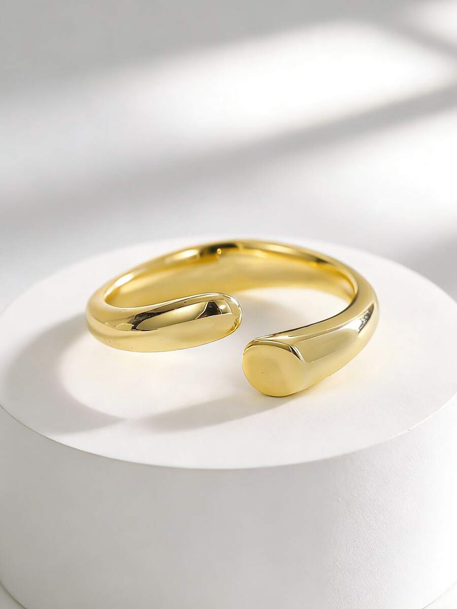 Charm-In Minimalist Smooth Plated Gold Open Ring For Women, Versatile For Everyday Wear, Stackable, Gift For Girlfriend, Friend - Gold - View 1