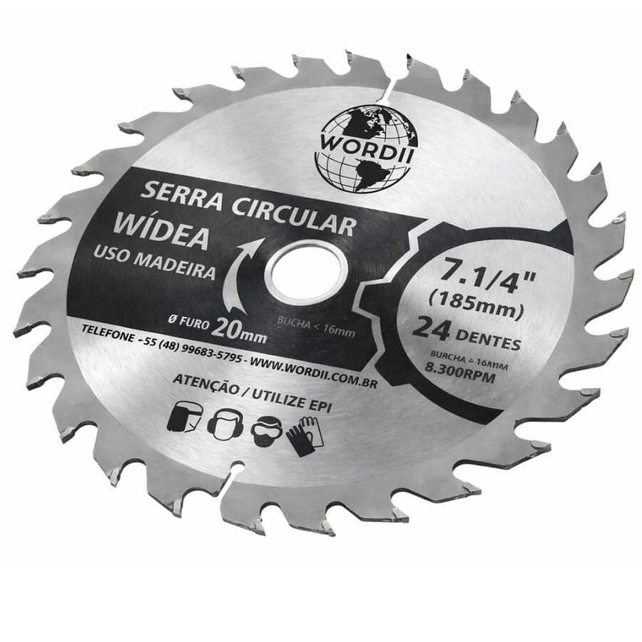 Kit com 2 Lâminas de Serra Circular WIDIA 7.1/4 185mm 24 Dentes Madeira Ferramentas - 1 lamina - Visão 1