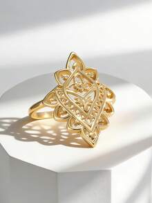 Charm-In Nhẫn mạ vàng chạm khắc rỗng kiểu cổ điển dành cho nữ, đa năng cho các bữa tiệc, đi làm, quà tặng cho bạn gái/bạn thân, thanh lịch. - Vàng - Xem 3