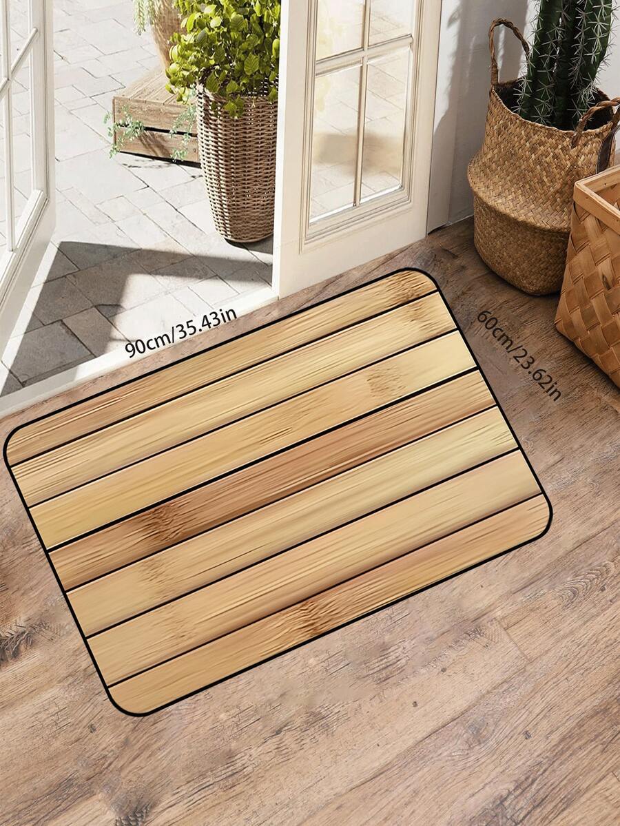 1pc Natural Bamboo Grain Faux Wood Doormat, Suitable For Doormats, Small Rugs, Welcome Mats, Carpets, Outdoor Doormats, Kitchen Rugs, Home Decor, Front Doormats, Area Rugs, Outdoor Mats, Home Decor, Area Carpets, Garden Rugs, Washable Carpets - Multicolor - View 1