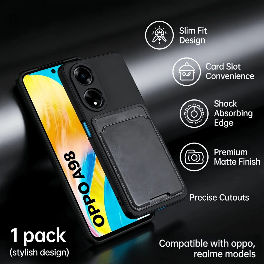 Funda de cartera negra para teléfonos, compatible con Reno15 C, Reno15 F, A6, F31 Pro, Find X9, 15x, C85 Pro y 16 Pro+ - Cartera para teléfono. - Negro - Ver 1