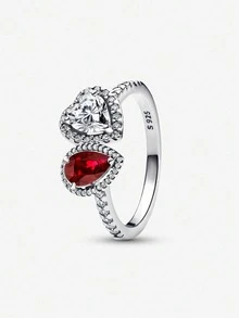 1 chiếc nhẫn bạc 925 có thể điều chỉnh kích thước, đính đá lấp lánh, món quà tinh tế dành cho các cô gái, bạn bè và gia đình. - Bạc - Xem 16