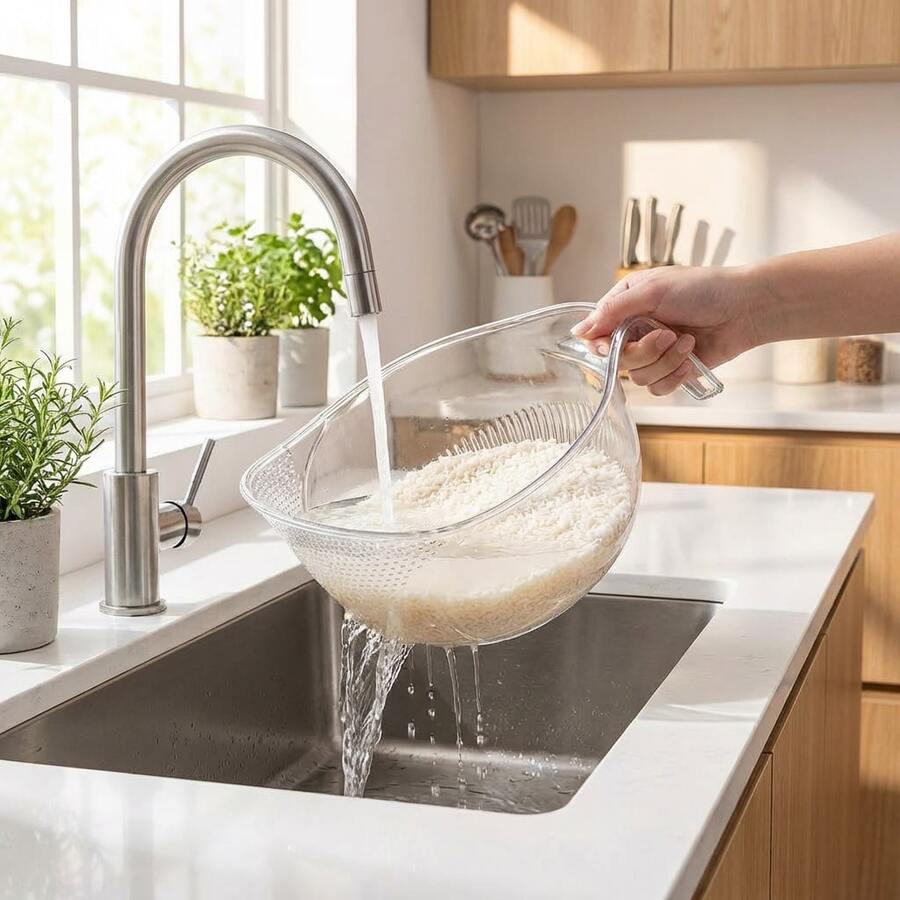 1个塑料淘米器，9x5英寸，带细孔和符合人体工程学的手柄，多功能果蔬清洗碗，小巧轻便，高效沥水和冲洗 - 一個 - 查看 1