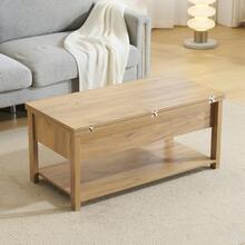 ローテーブル 折り畳み式天板 収納付き センターテーブル 天板昇降式 天板2倍展開可能 大容量収納 簡単開閉 昇降式 収納テーブル おしゃれ コンパクト - ナチュラル + MDF - チェックする 6