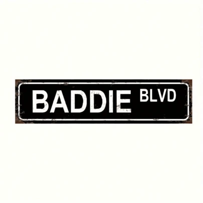 1pc Vintage "Baddie Blvd" Metal Tin Sign - Large 16x4 Inch (Width X Height) Retro Street Sign - Lightweight Aluminum Metal Wall Decor - Easy-To-Hang With Pre-Drilled Holes - For Kitchen, Garage, Cafe, Bathroom - No Wiring Needed - Bold White Letters On Dark Background - Vintage Industrial Decor - Conversation Starter Home Decoration, Outdoor Wall Decor Metal, Garage Decorations, Nostalgic Signage, Classic Architectural, Easy To Hang, Cafe Owners - Retro Kitchen Decor, Pre-Drilled Holes, Random Hole Style - Metal Wall Art, Tin Signs, Vintage Metal Signs, Retro Wall Decor, Rustic Metal Art, Cool Metal Signs, Man Cave Decor, Garage Signs, Classic Metal Art, Unique Wall Art