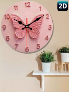 1pc 10"/12" Pink Butterfly Shaped Silent Battery Operated Round Wall Clock, Suitable For Home, Cafe, Kitchen, Bathroom, Bedroom, Charming Butterfly Design, Battery Not Included, Butterfly Wall Clock - 1PC - View 1