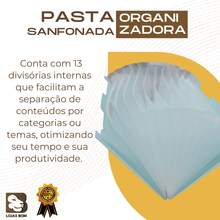 Pasta Organizadora Sanfonada 13 Divisões Folha A4 Escritório Documentos Folha A4 - Sortido - Visão 3