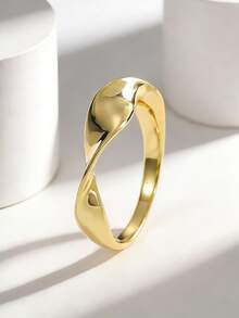 Charm-In Mobius Twist Plated Gold Ring For Women, Versatile For Everyday Wear, Stackable, Elegant Twisted & Smooth Band Jewelry - Gold - View 1