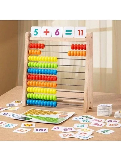 1 pieza Ábaco de madera creativo y colorido, herramienta auxiliar para estudiantes para cálculos de suma, resta, multiplicación y división, adecuado para suministros escolares de matemáticas, dígitos de papel de color aleatorio