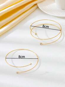 2pcs Minimalist Elegant Geometric Double-Layer Crystal Armband And Single-Layer Arm Cuff Set, Adjustable Opening, Women Daily Casual Vacation Jewelry - Gold - View 3