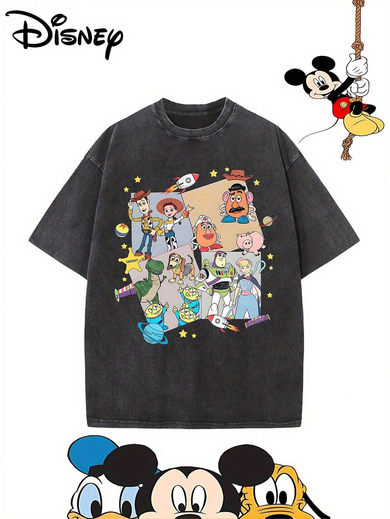 Disney Toy Story Pattern Printed Shirt T-Shirt-Men's Fashion Daily Commuting Casual Short Sleeves-Washable Cotton Shirt T-Shirt-Suitable For Both Men And Women-Can Be Used As A Gift-Washable Cotton - Black - View 1