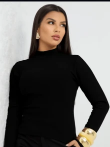 Blusa Gola Alta Manga Comprida Felpudo (Térmico) Segunda Pele Outono/Inverno Cacharrel - Preto - Visão 2