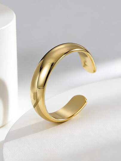 Charm-In Classic Smooth Plated Gold Open Ring, Suitable For All Seasons, Stackable, Practical Gift For Girlfriends And Anniversaries