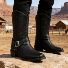 American Western Cowboy Boots For Men, High-Top Outdoor Riding Motorcycle Boots, Work Boots - màu đen - Xem 15
