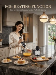 SOKANY 4-In-1 Hand Blender Set, Food Processor, Immersion Blender, Meat Grinder, With Speed Control, Whisk, Includes Multi-Function Blending Shaft, Whisk, Chopper And Measuring Cup, Suitable For Food Processing And Baby Food Blending - Black - View 3