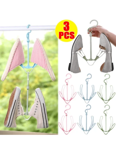 3 قطع رف حذاء معلق - قوي ، سهل الاستخدام ، مع مشابك جانبية. مناسب لتجفيف الأحذية والجوارب. يشمل أيضًا رف حذاء معلق ، رف تجفيف الأحذية ، خطاف تخزين الأحذية ورف ملابس دوار.