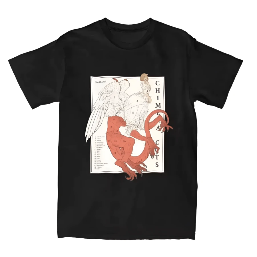 Man TShirt Delicious In Dungeon Meshi Laios Touden T Shirts Hip Hop Falin Chimera Cuts Tees Casual Short Sleeves Plus Size Loose - 黑色 - 查看 1