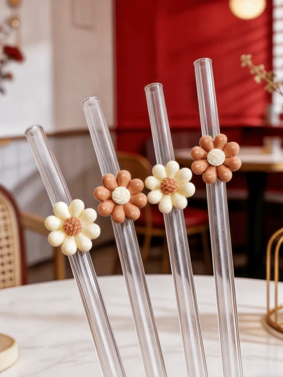 1/3 יחידות קשיות זכוכית מעוטרות חרצית, מתאימות לשתיית מיץ, תה חלב, קפה, משקאות קרים, קשיות מעוקלות, נהדרות לחזרה לבית הספר, מתנות, חג המולד, יום האהבה, ראש השנה, יום הולדת, סט מתנה אלגנטי