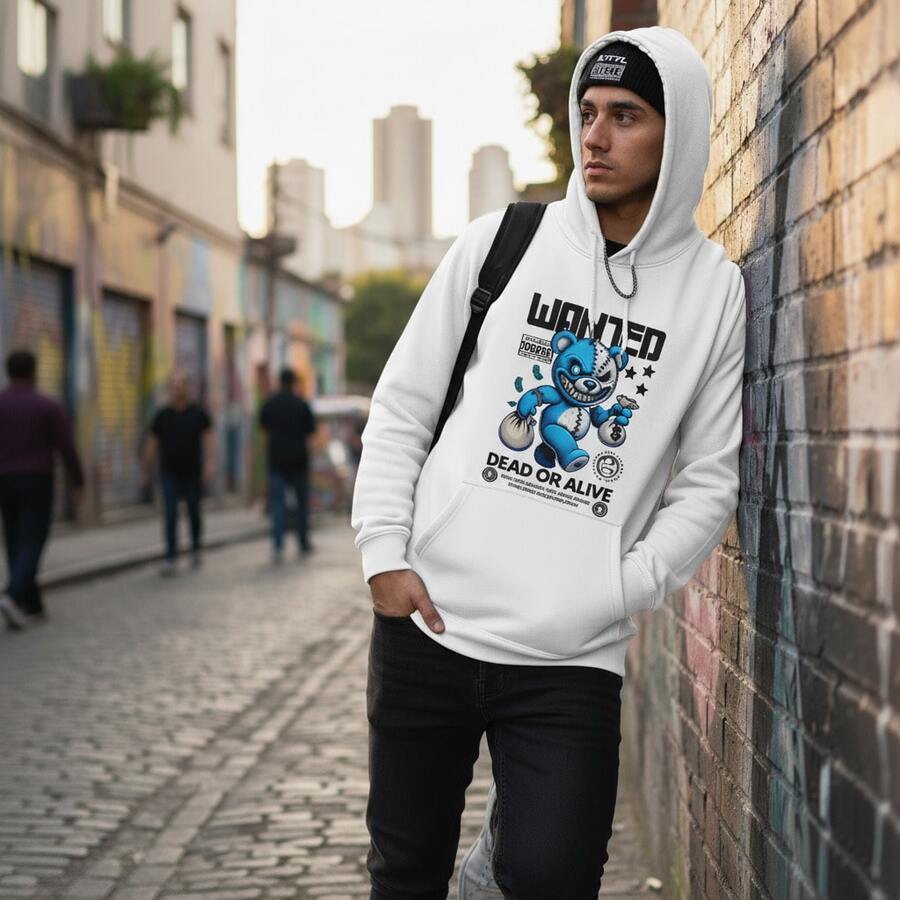Moletom Canguru Streetwear Com Capuz Flanelado Urbano Inverno Forrado Diário Viagem Passeio Rua Festa - Branco - Visão 1