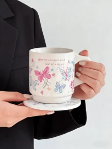 1个手绘彩色蝴蝶水彩陶瓷马克杯，灵感源自多巴胺的蝴蝶拿铁杯，可爱艺术早餐牛奶杯，高品质闺蜜水杯，甜蜜情侣牛奶杯，适用于客厅、餐厅、办公室、宿舍，礼品 - 彩色 - 查看 8