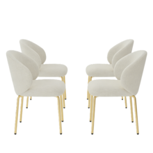 Restaurant Chairs, Lounge Chairs, Banquet Chairs, Golden Yellow Legs, Chenille Fabric, Grey, Beige, Dimensions: W 47.5 * D 56 * H 74 Cm (4 Chairs) - Beige - View 3