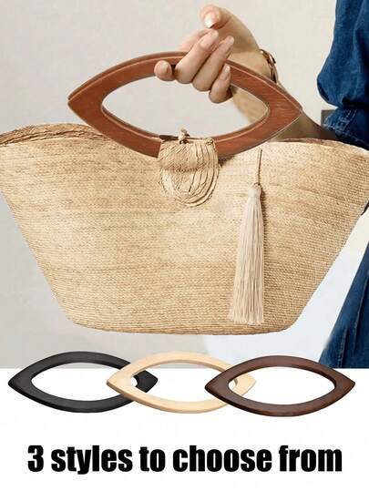 1 pieza Asa de madera ovalada, Asa de madera redonda, Asa redonda hecha a mano, Asa de bolso de tela de madera, Accesorios para asas de bolso, Asa de bolso de mano de madera vintage, Cesta de picnic con asa de madera, Bolso de tela de madera de moda para damas, Piezas de repuesto para asas de bolso hechas a mano, Adecuado para accesorios de manualidades DIY, Temporada de vuelta al colegio