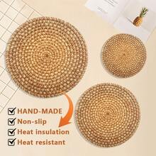 1 pieza Posavasos de bambú tejido a mano, resistente al agua y lavable, tapete para té para la cocina, decoración de mesa de comedor, apto para uso en interiores y exteriores - Granate - Ver 4