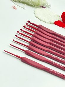 9pcs/Set PVC Handle Crochet Hooks - 2.0mm/2.5mm/3.0mm/3.5mm/4.0mm/4.5mm/5.0mm/5.5mm/6.0mm, Suitable For Beginner DIY Handcraft Knitting Tools - 9 Red-handled Crochet Hooks - View 4