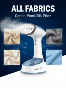 SOKANY 1400W大功率手持式蒸汽熨斗，30秒快速熨烫，大容量水箱，多角度防漏设计，一键折叠，便携易收纳，7孔喷嘴轻松去除深层褶皱，不锈钢面板，方便旅行和居家使用，快速抚平褶皱，保持衣物整洁优雅。 - 查看 9