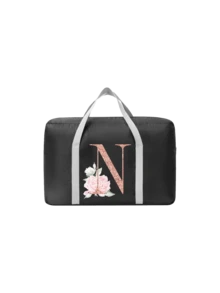 A-Z Floral Initial Foldable Travel Duffel Bag, Black Waterproof Luggage Tote With Rose Gold Letter Print, Ideal For Carrying Travel Essentials, Suitable For Travelers, Students, Gym Enthusiasts, Gift Givers & Bridesmaids, Perfect For Vacations, Business Trips, Gym Visits, Weekend Getaways & Gift-Giving, Foldable Design With Trolley Sleeve, Versatile As Travel Duffel, Gym Bag, Weekender Tote & Personalized Gift - Multicolor - View 23