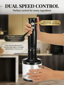 SOKANY SK-1710-4 手持搅拌器 1 件装，电动浸入式手持搅拌器，2 档速度设置，四合一功能（手持搅拌器、打蛋器、绞肉机、量杯），适用于制作冰沙、汤和蘸酱，不锈钢材质 - 黑色 - 查看 8