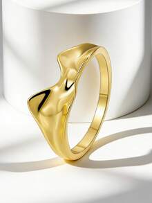 Charm-In Asymmetrical Pleated Gold-Plated Ring, Layered Versatile Atmospheric Ring, Unique Textured Gold Ring For Women - Gold - View 1