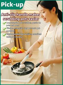 Nova Escova de Limpeza de Panelas e Utensílios Patenteada, com Cabeça de Escova de Cabo Longo Rotativo, Fácil de Limpar Panelas de Cozinha, Copos, Garrafas, Fogões, Pias, Frutas e Vegetais, Limpeza Comercial - Escova rotativa para vasos aprimorada - Visão 7