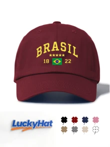 1顶巴西印花水洗棒球帽，男女通用，经典休闲时尚复古款，柔软吸汗带，尺寸可调节，轻便百搭，复古老爹帽，适合户外运动、日常佩戴、派对、度假、海滩等场合，是馈赠亲朋好友的理想之选。 - brazil1822 - 查看 26