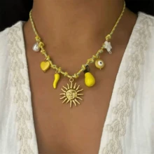 1件优雅18K镀金不锈钢海星蘑菇仿珍珠吊坠项链，适合女士日常佩戴和送礼。 - 彩色 - 查看 9