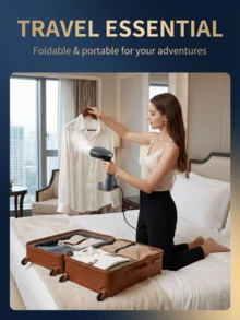 SOKANY 1400W大功率手持式蒸汽熨斗，30秒快速出蒸汽，大容量水箱，多角度防漏，一键折叠，便携易收纳，7孔喷嘴，不锈钢底板，方便旅行和居家使用，快速抚平褶皱，保持衣物洁净如新。 - 查看 5