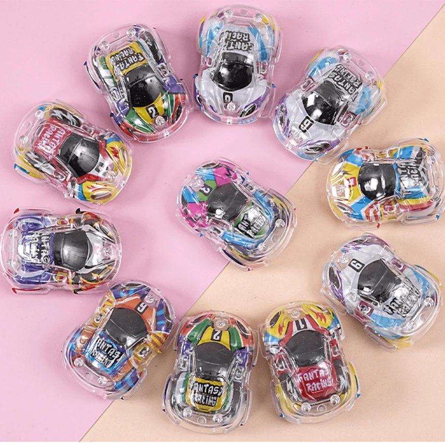 Colorful Printed Mini Car Double-Layer Transparent Graffiti Inertial Racing Car Model Toy, Small Gift - Multicolor - View 1