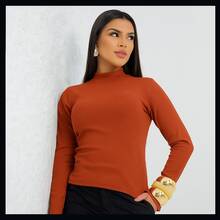Turtleneck Long-Sleeved Fleece Blouse (Thermal) Base Layer Autumn/Winter - 瓦 - 查看 2
