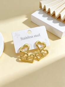 Stainless Steel Earrings, Stainless Steel Jewelry, Women's Earrings, Dangle Earrings, Gold-Plated Hinged Round Earrings, Bamboo Texture, Diamond Cut, Hexagon, Square, Round, Butterfly Shape, Design, Pure Titanium Alloy Earrings Suitable For Sensitive Ears, Women's Charming Accessories, Middle East Fashion Jewelry, Ramadan Decorative Jewelry And Accessories, Party And Holiday Gifts (1/3 Pairs) - Multicolor - View 5