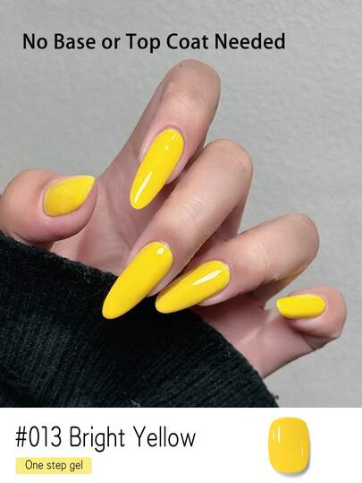 15毫升亮黄色三合一一步式凝胶指甲油，甜美纯正的糖果色——无需底油或封层，UV/LED灯固化，专业沙龙级强度且柔韧，是情人节和沙龙美甲的完美之选。